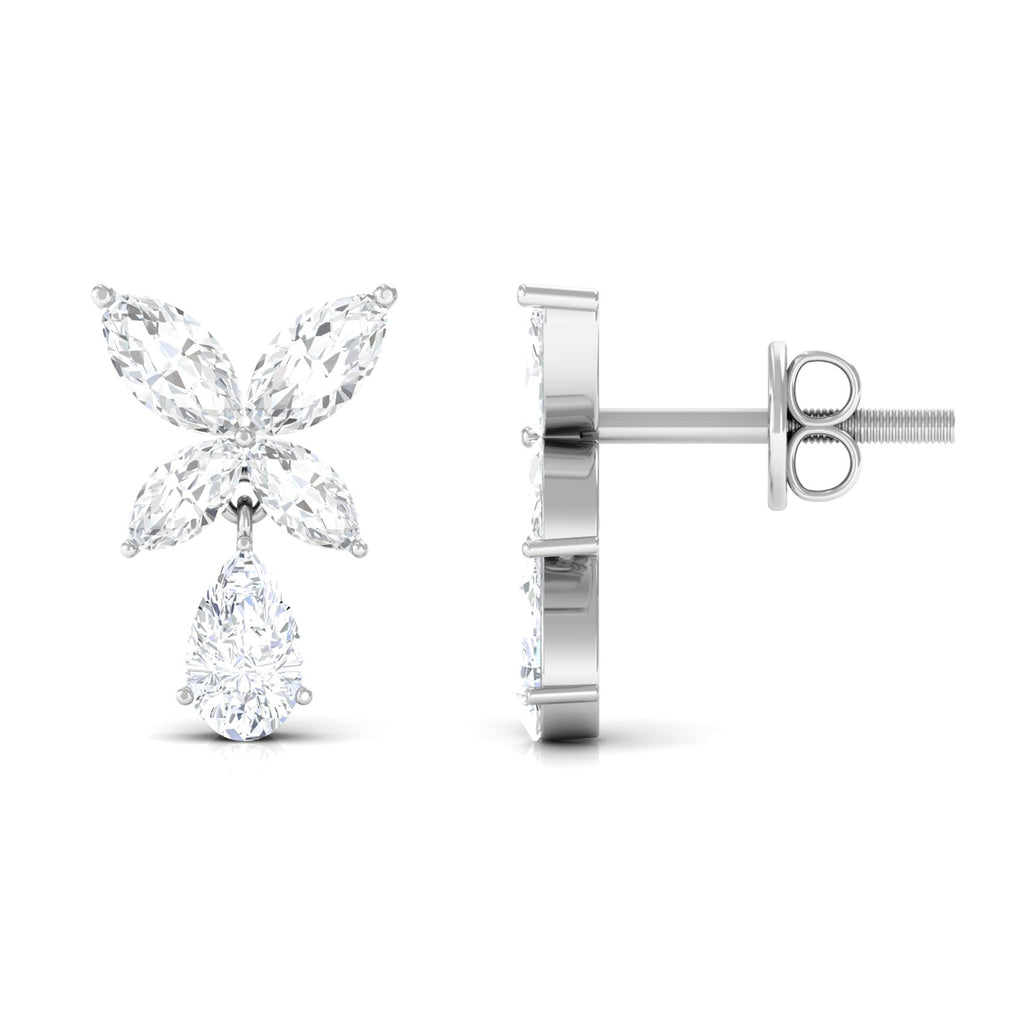 Marquise and Pear Cut Moissanite Flower Drop Earrings Moissanite - ( D-VS1 ) - Color and Clarity - Rosec Jewels