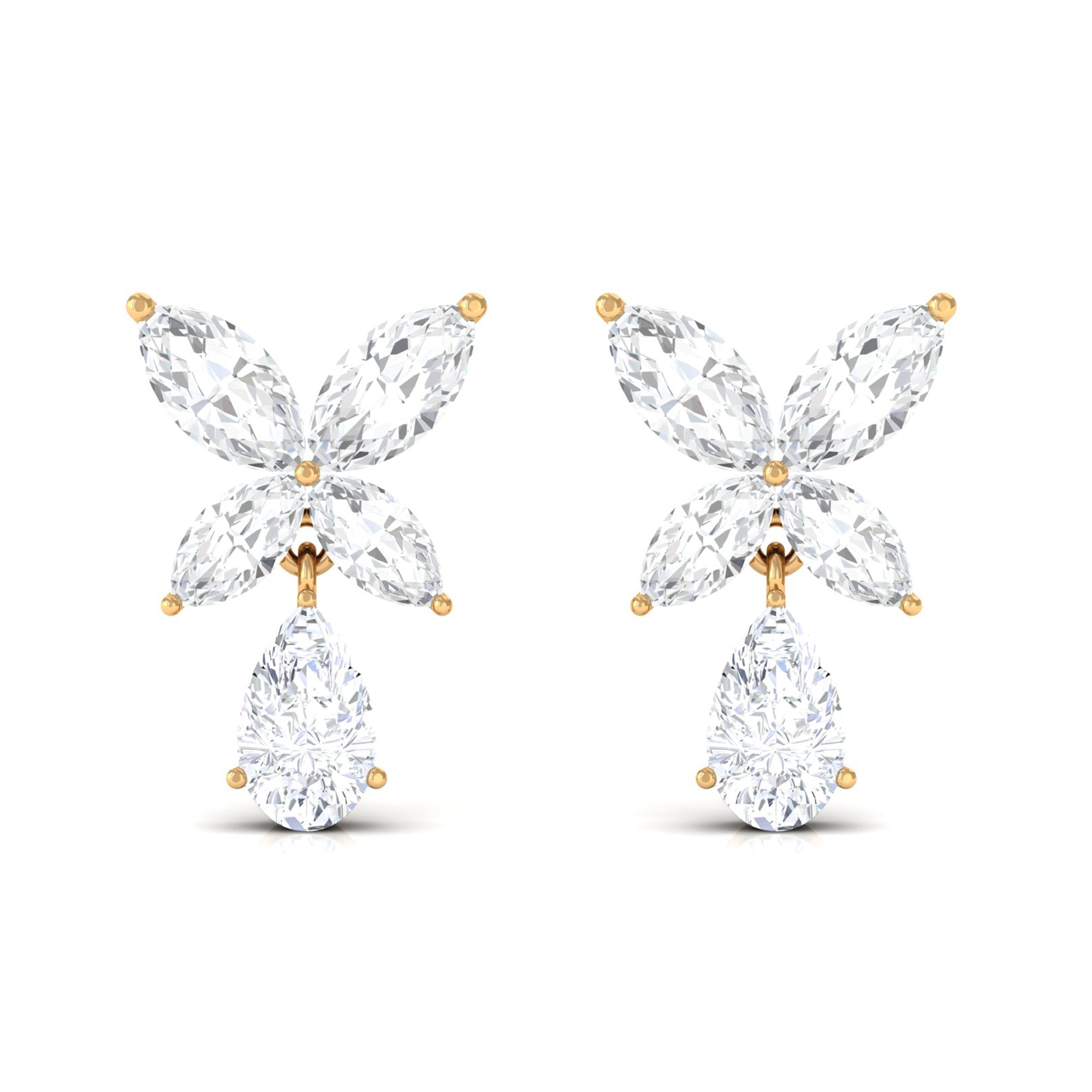 Marquise and Pear Cut Moissanite Flower Drop Earrings Moissanite - ( D-VS1 ) - Color and Clarity - Rosec Jewels