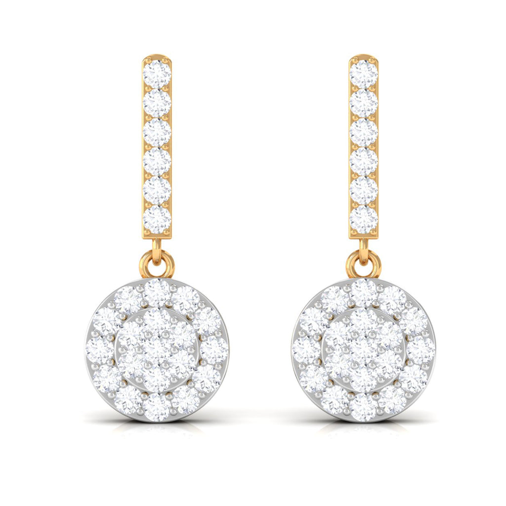 Minimal Moissanite Dangle Earrings in Pave Setting Moissanite - ( D-VS1 ) - Color and Clarity - Rosec Jewels