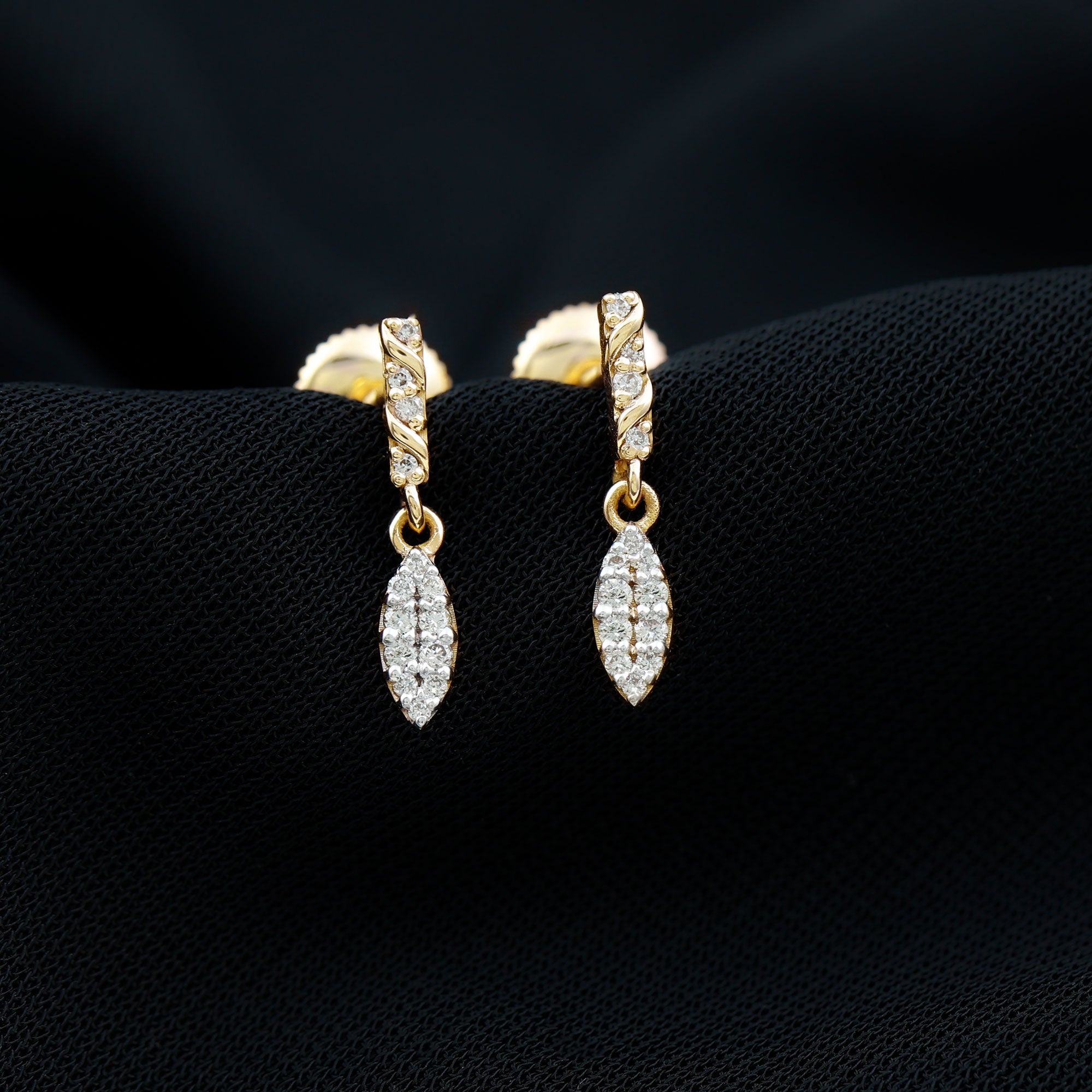 1/4 CT Zircon Gold Leaf Dangle Drop Earrings Zircon - ( AAAA ) - Quality - Rosec Jewels