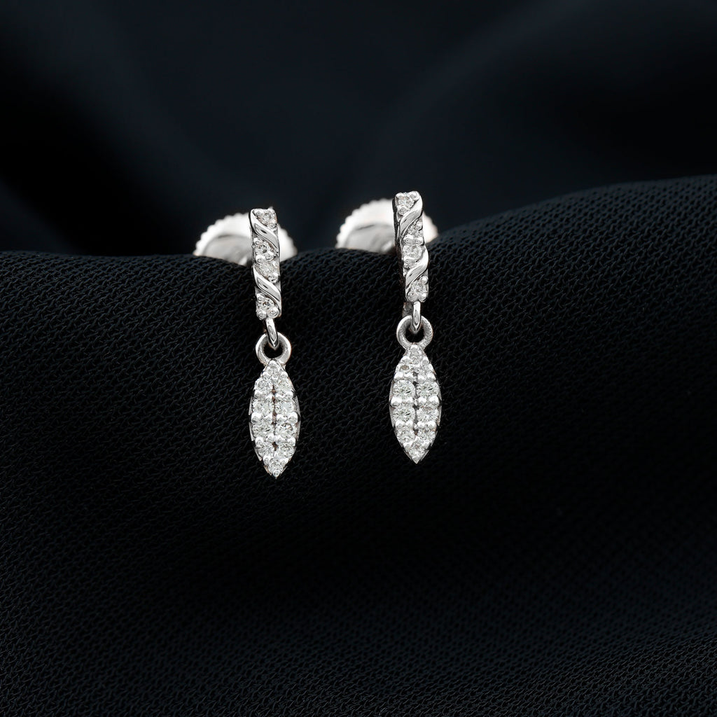 Certified Moissanite Leaf Dangle Drop Earrings Moissanite - ( D-VS1 ) - Color and Clarity - Rosec Jewels