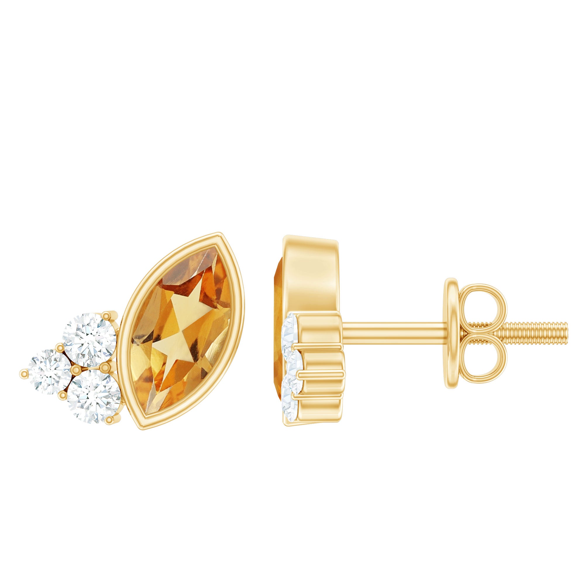 Rosec Jewels-Bezel Set Citrine Marquise Stud Earrings with Diamonds