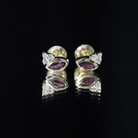 Bezel Set Rhodolite Garnet Stud Earrings with Diamonds AAA 14K Yellow Gold Plated Silver - Rosec Jewels