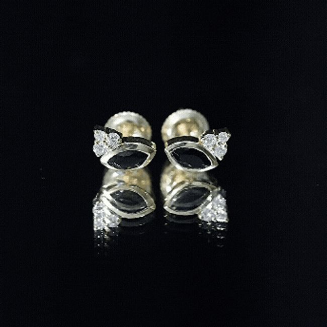 Natural Black Onyx Stud Earrings with Diamond Trio AAA 14K Yellow Gold Plated Silver - Rosec Jewels