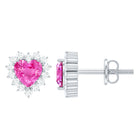 Rosec Jewels-Lab Grown Pink Sapphire Heart Stud Earrings with Diamond Halo