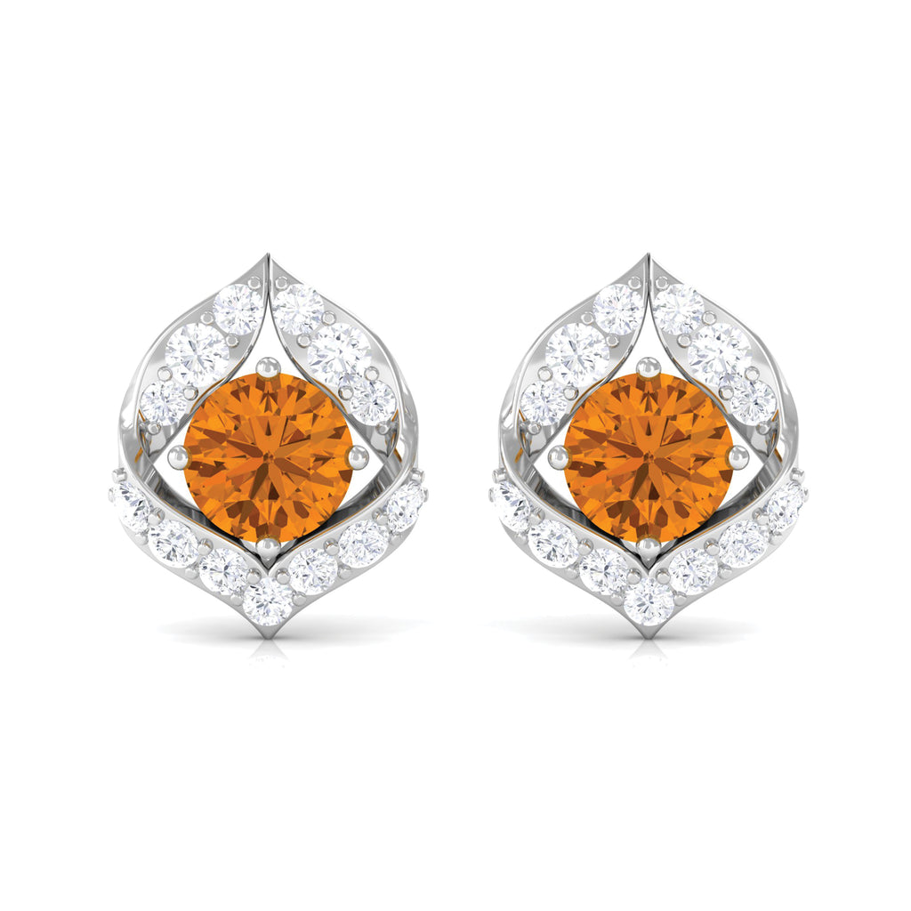 Rosec Jewels - Dainty Citrine and Diamond Petal Stud Earrings