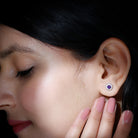 Real Amethyst Halo Stud Earrings with Moissanite Amethyst - ( AAA ) - Quality 92.5 Sterling Silver - Rosec Jewels