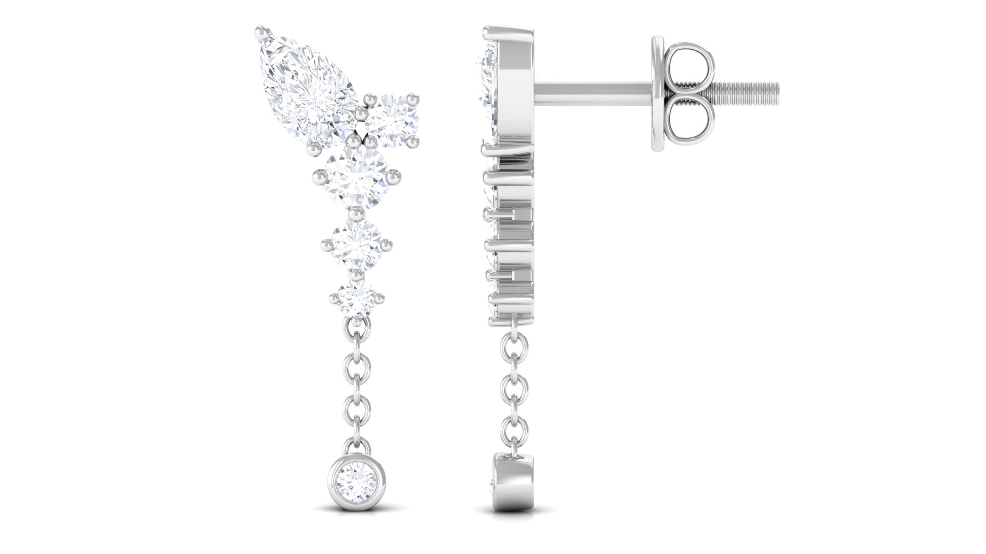 Certified Moissanite Chain Dangle Earrings D-VS1 - Rosec Jewels