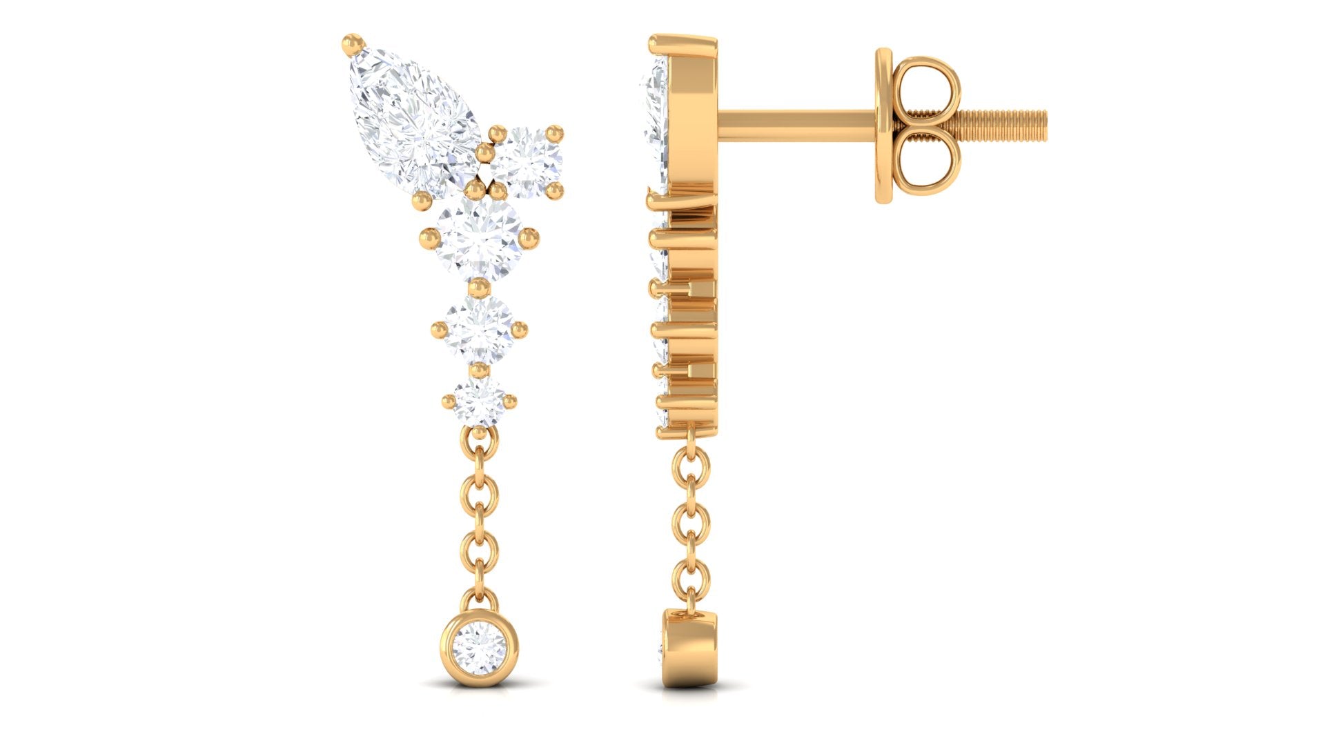 Certified Moissanite Chain Dangle Earrings D-VS1 - Rosec Jewels