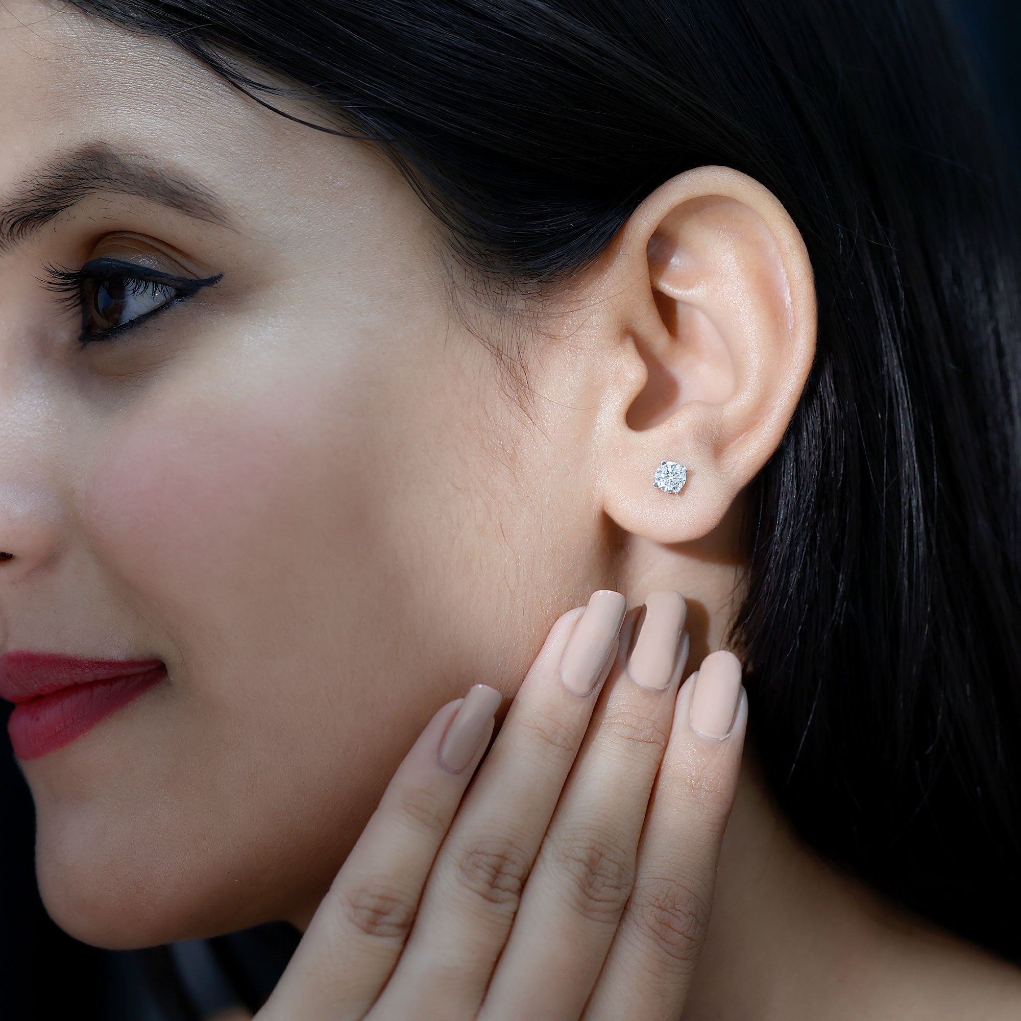 Certified 1 Carat Lab Grown Diamond Stud Earrings with Screw Back Lab - ( EF-VS ) 92.5 Sterling Silver - Rosec Jewels