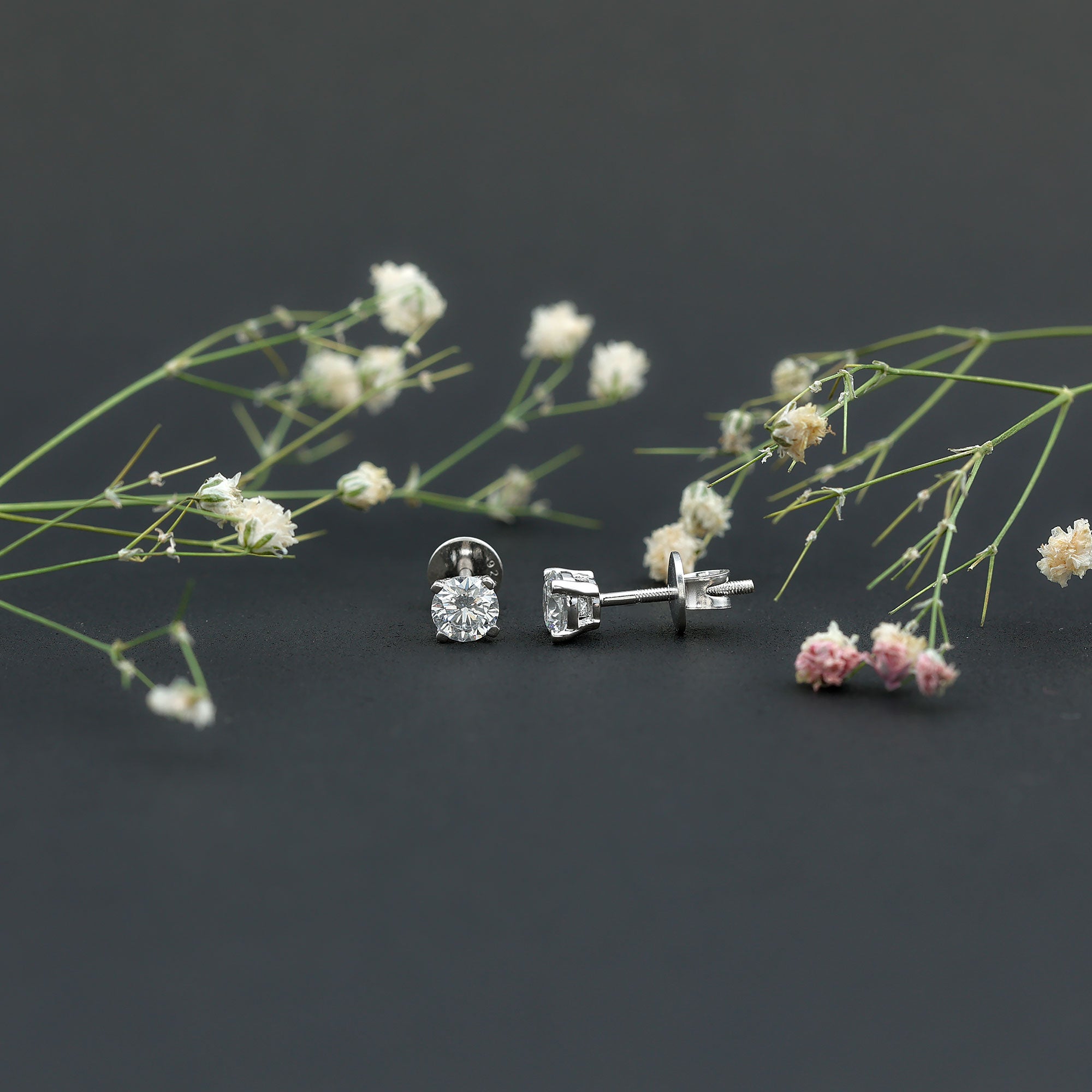 Certified 1 Carat Lab Grown Diamond Stud Earrings with Screw Back Lab - ( EF-VS ) 92.5 Sterling Silver - Rosec Jewels
