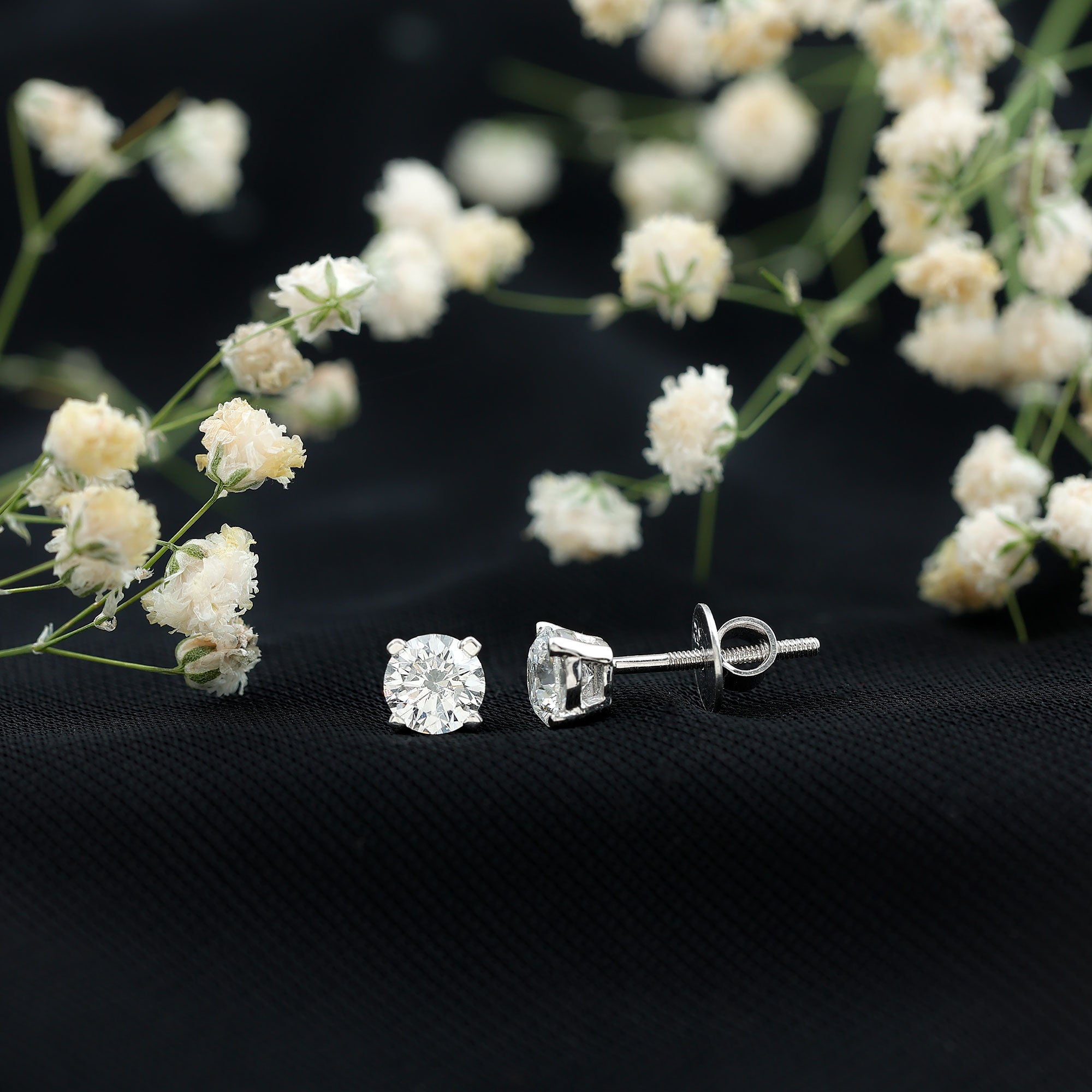 Certified 1 Carat Lab Grown Diamond Stud Earrings with Screw Back Lab - ( EF-VS ) 92.5 Sterling Silver - Rosec Jewels