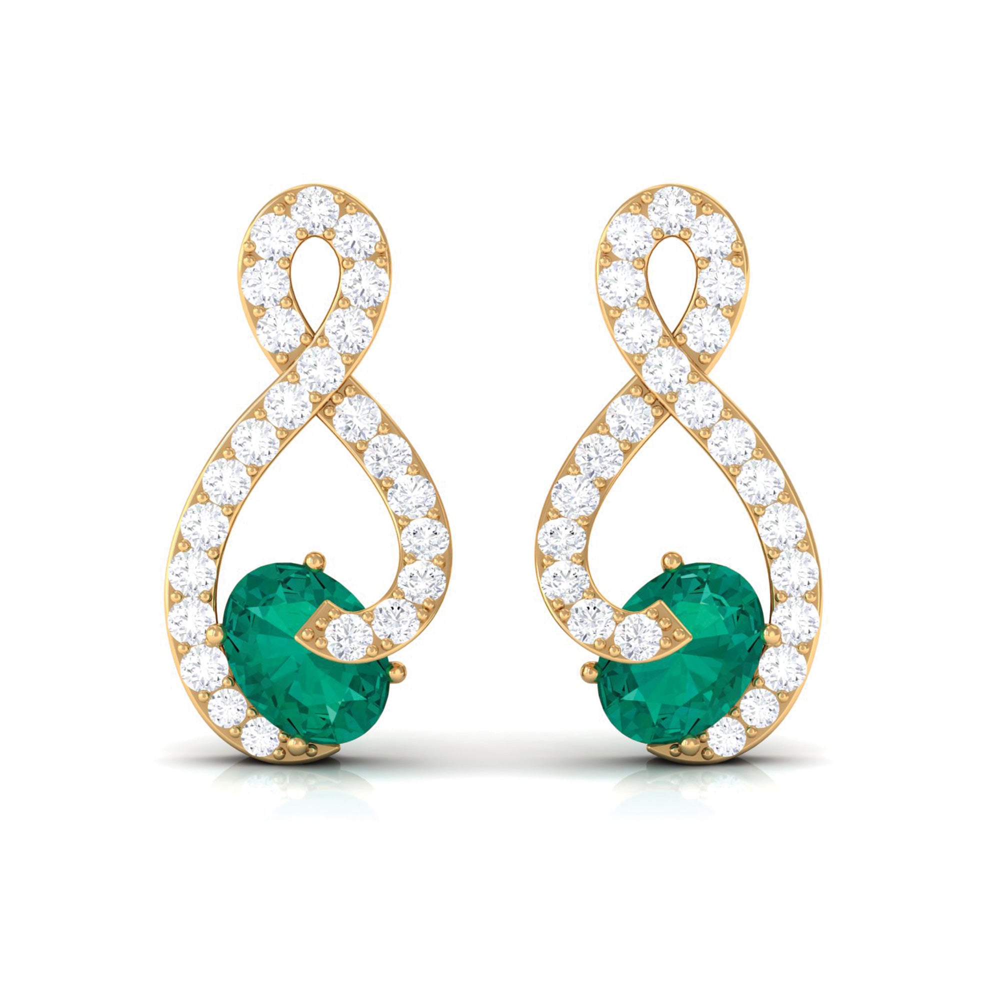 Natural Emerald Diamond Infinity Earrings with Screw Back AAA - Rosec Jewels