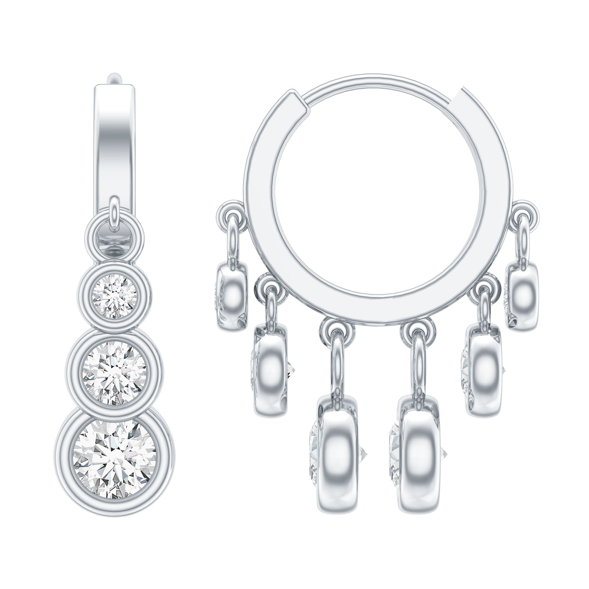 Certified Bezel Set Moissanite Hoop Dangle Earrings