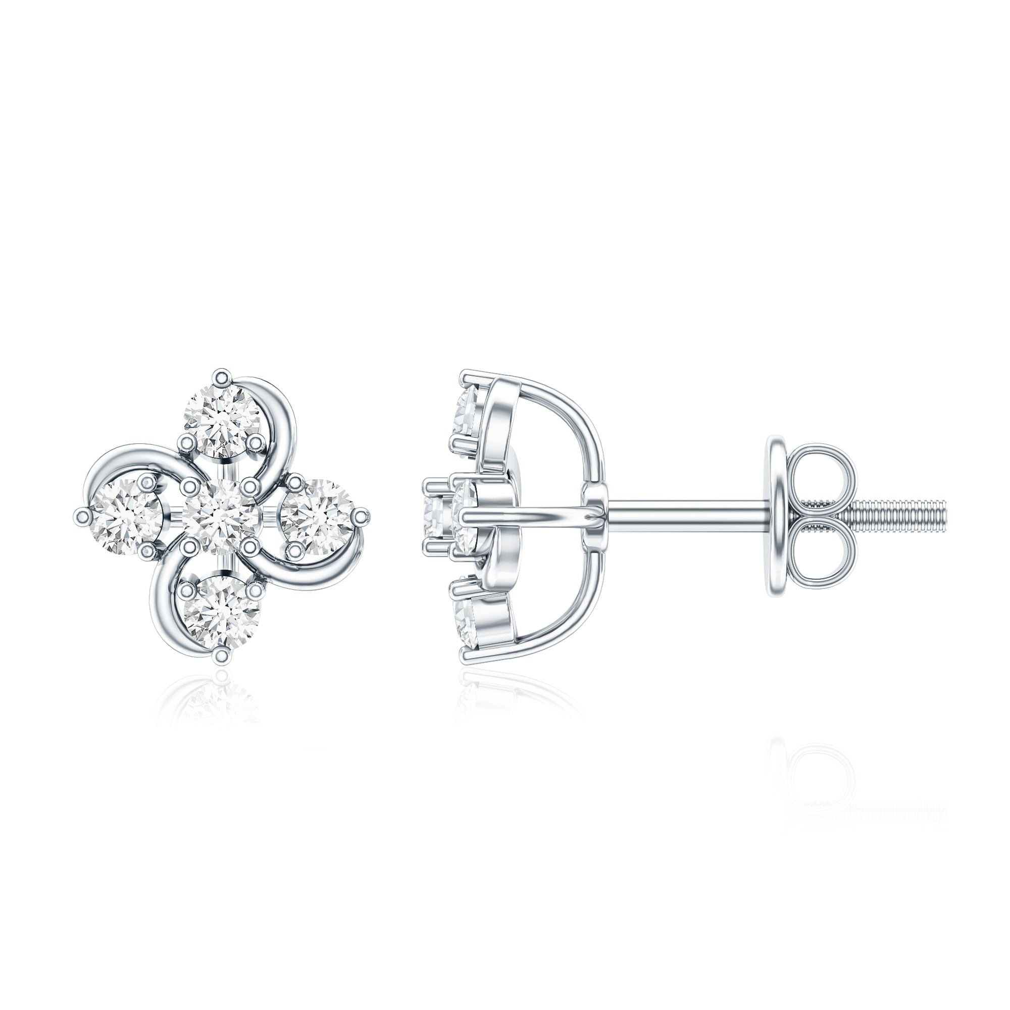 Diamond Flower Cluster Earrings For Women Natural - ( HI-SI ) - Rosec Jewels