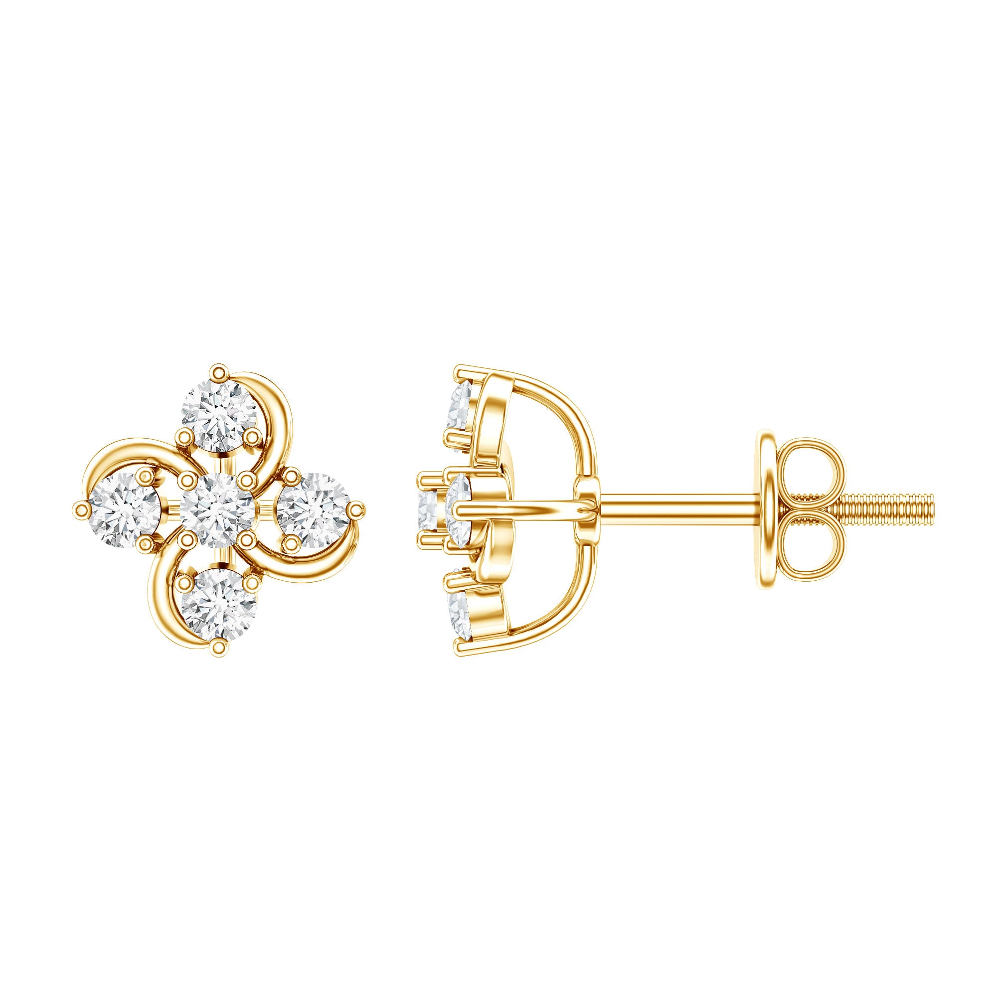 Diamond Flower Cluster Earrings For Women Natural - ( HI-SI ) - Rosec Jewels