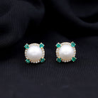 6.50 CT Freshwater Pearl Solitaire Studs with Emerald and Moissanite Halo Freshwater Pearl - ( AAA ) - Quality - Rosec Jewels