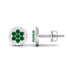 1/4 CT Created Emerald Cluster Earrings with Diamond Halo Lab Created Emerald - ( AAAA ) - Quality - Rosec Jewels