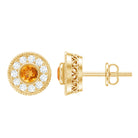 Round Citrine Halo Stud Earrings with Diamonds AAA - Rosec Jewels