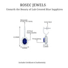 Oval Created Blue Sapphire J Hoop Earrings with Moissanite Halo Lab Created Blue Sapphire - ( AAAA ) - Quality - Rosec Jewels