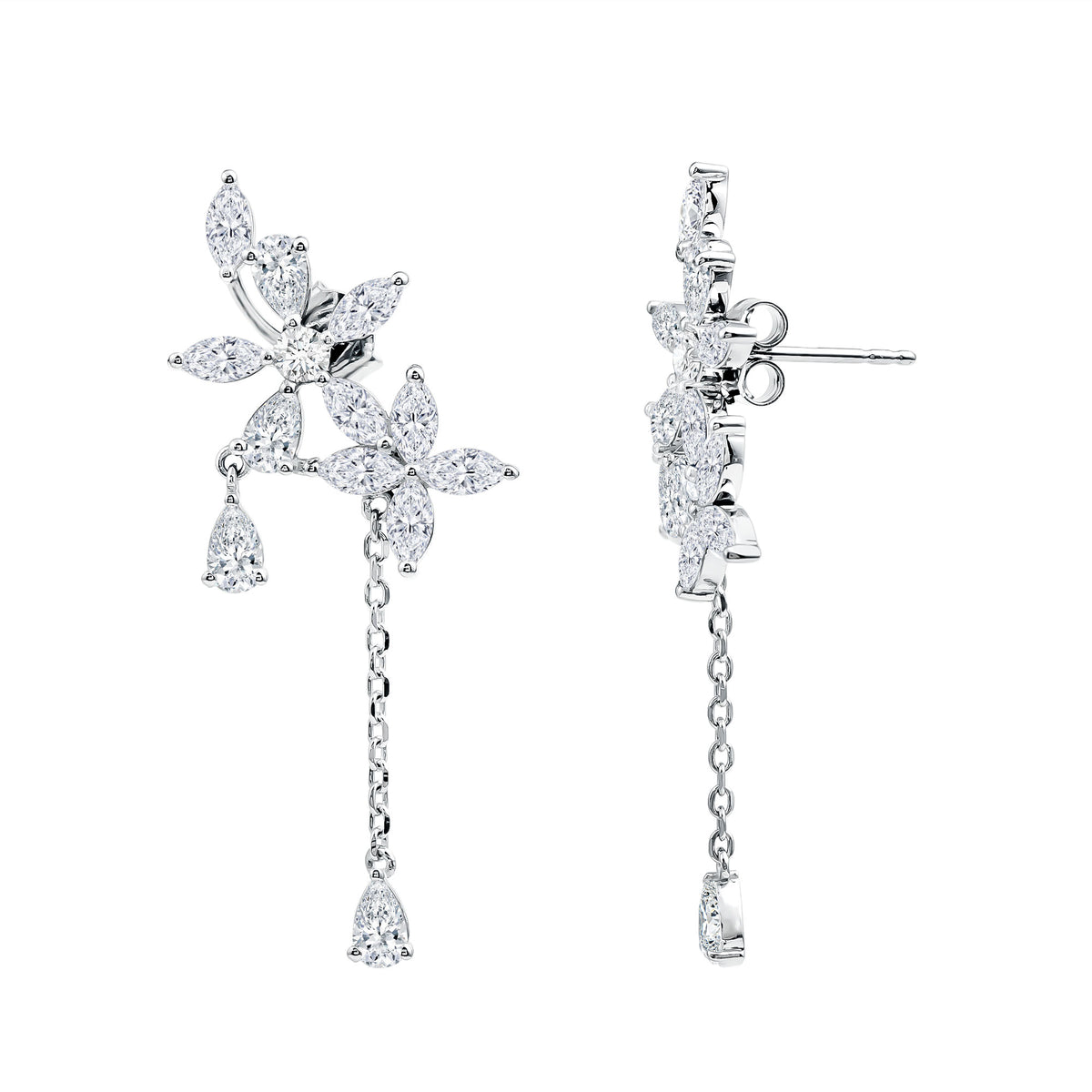 Rosec Jewels-Certified Lab Grown Diamond Flower Dangle Drop Earrings