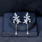 Certified Lab Grown Diamond Flower Dangle Drop Earrings Lab - ( EF-VS ) - Rosec Jewels