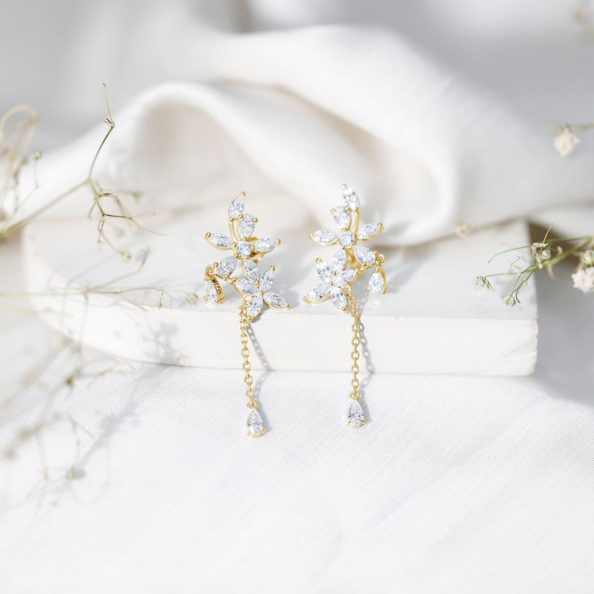 Rosec Jewels-Certified Lab Grown Diamond Flower Dangle Drop Earrings