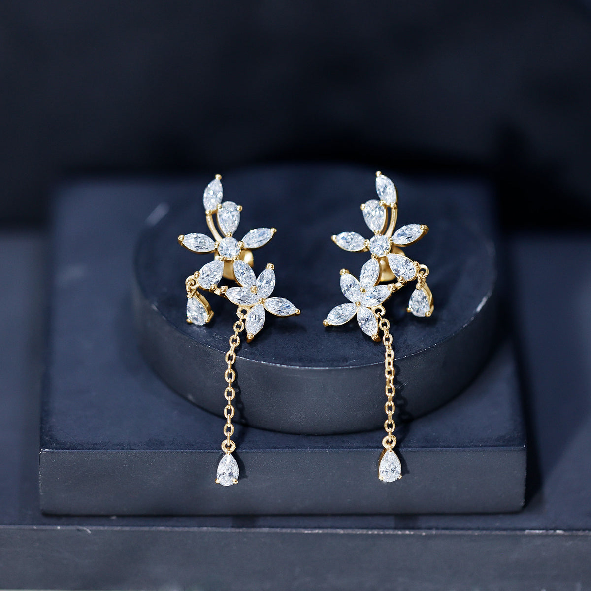 Rosec Jewels-Certified Lab Grown Diamond Flower Dangle Drop Earrings