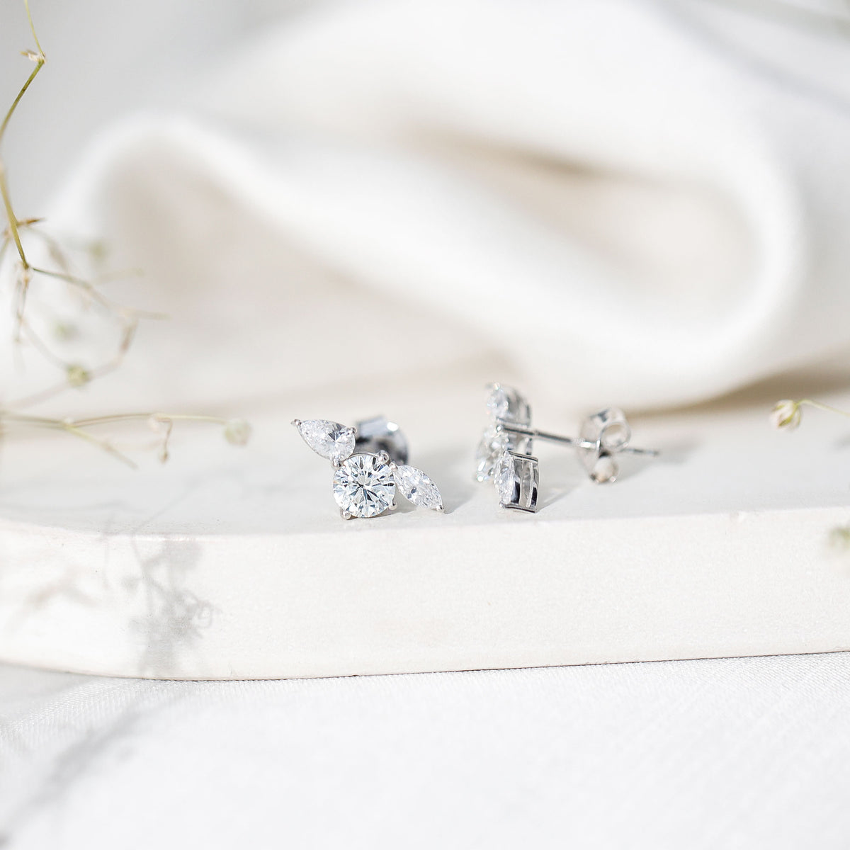 Rosec Jewels-Unique Lab Grown Diamond Three Stone Stud Earrings for Women