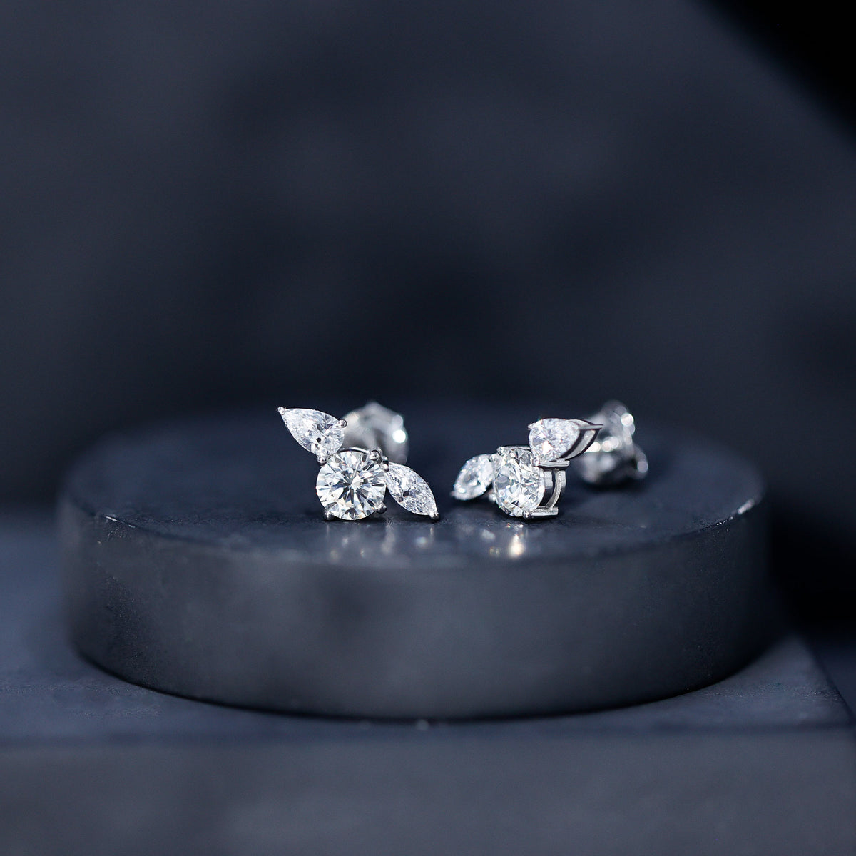 Rosec Jewels-Unique Lab Grown Diamond Three Stone Stud Earrings for Women