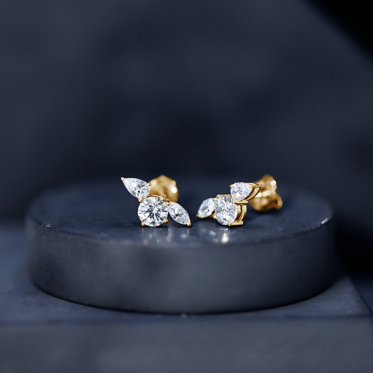 Rosec Jewels-Unique Lab Grown Diamond Three Stone Stud Earrings for Women