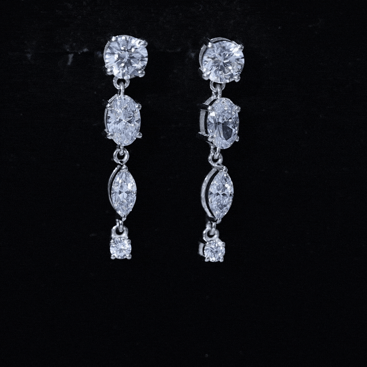Multi Shape Lab Grown Diamond Dangle Earrings For Bride Lab - ( EF-VS ) - Rosec Jewels