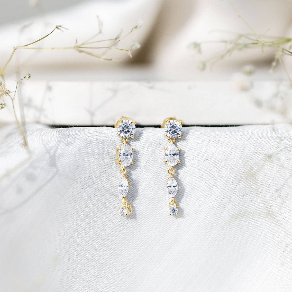 Rosec Jewels-Multi Shape Lab Grown Diamond Dangle Earrings For Bride