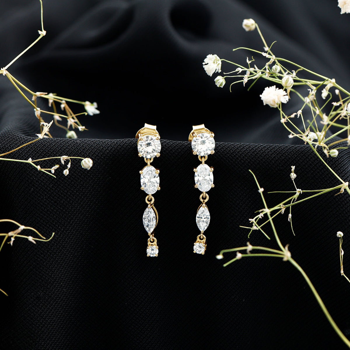 Rosec Jewels-Multi Shape Lab Grown Diamond Dangle Earrings For Bride