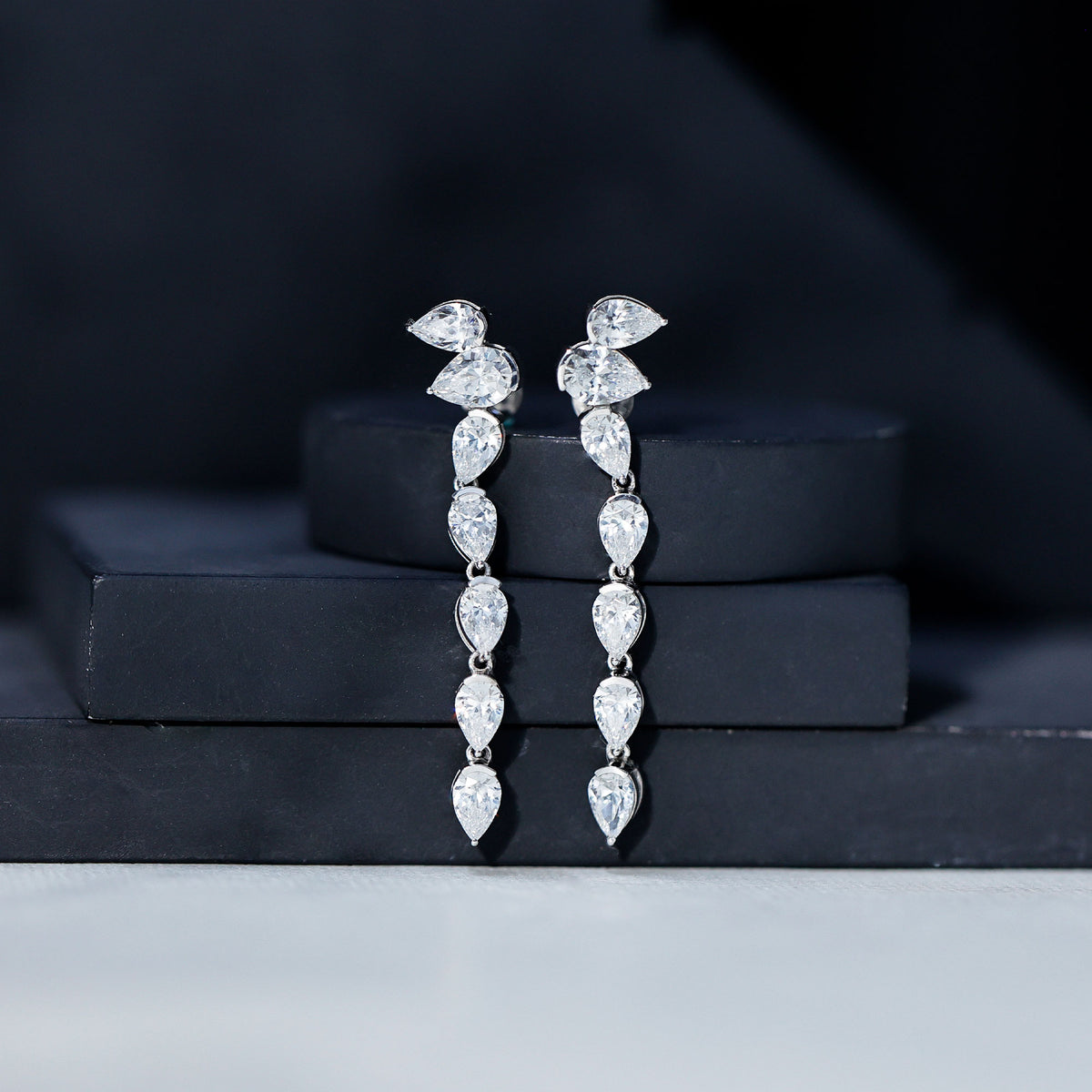 Rosec Jewels-Pear Shape Lab Grown Diamond Dangling Earrings for Women
