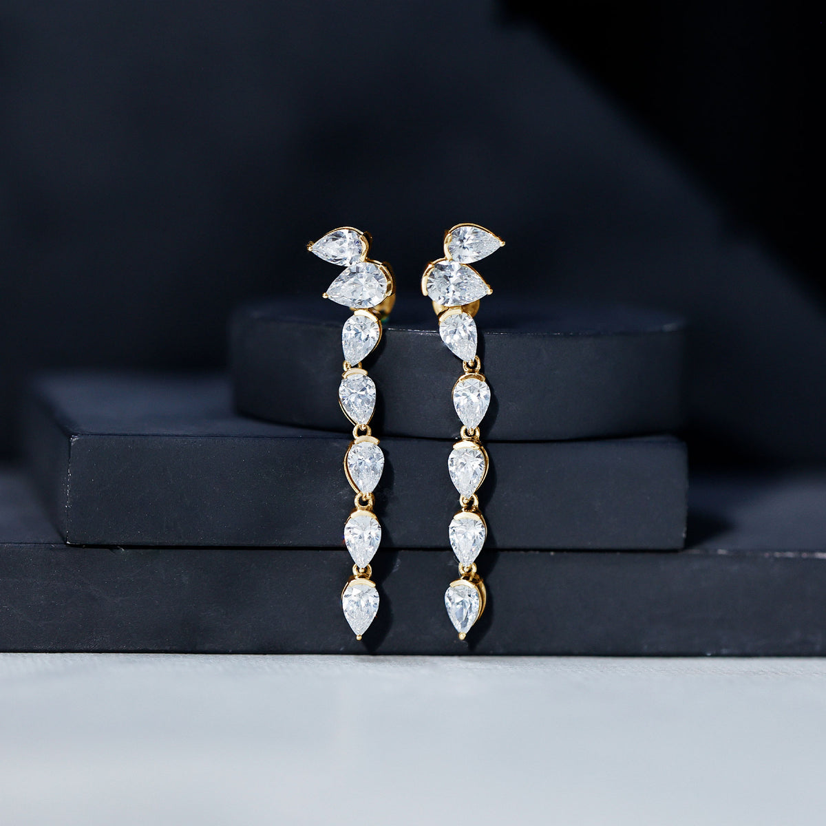 Rosec Jewels-Pear Shape Lab Grown Diamond Dangling Earrings for Women