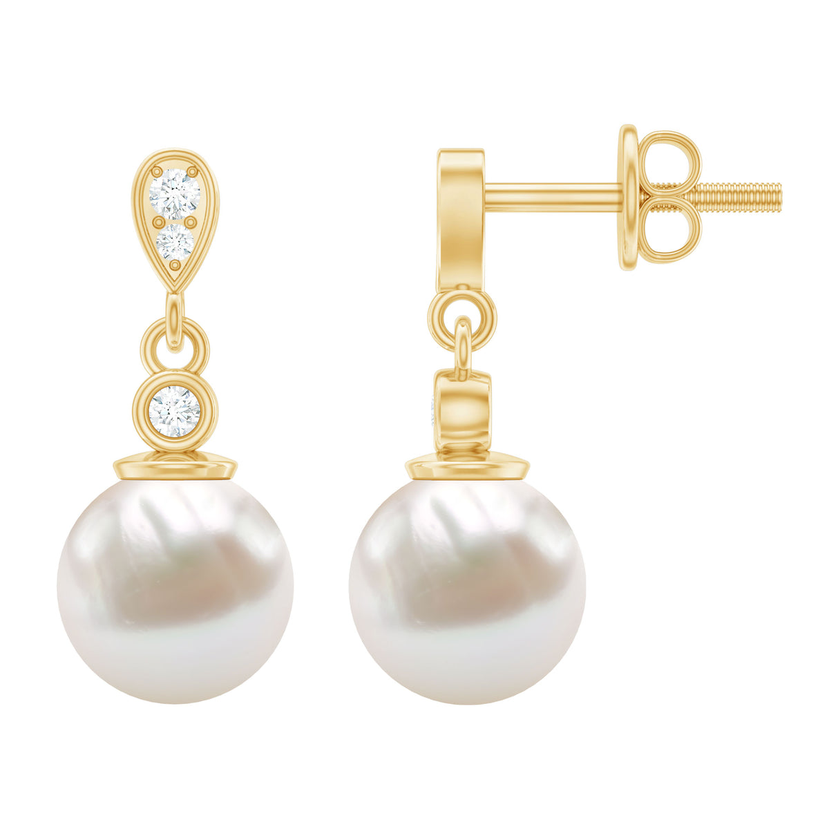 Natural Freshwater Pearl Drop Earrings with Diamond – Rosec Jewels
