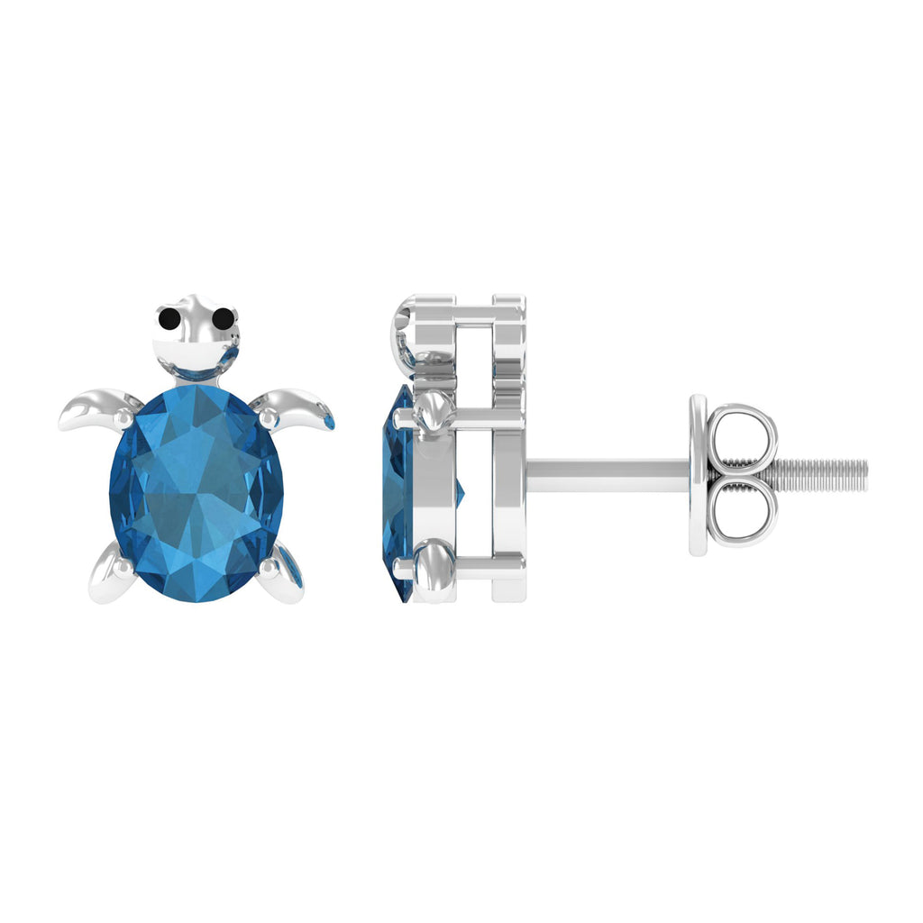 3/4 CT London Blue Topaz Tortoise Stud Earrings in Silver - Rosec Jewels