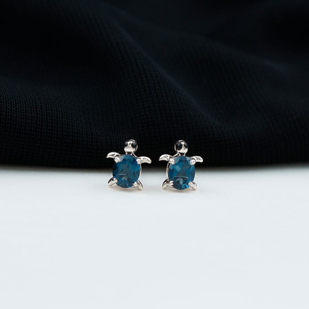 3/4 CT London Blue Topaz Tortoise Stud Earrings in Silver - Rosec Jewels
