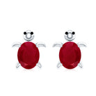 1.2 Carat Turtle Stud Earrings with Oval Cut Ruby AAA - Rosec Jewels