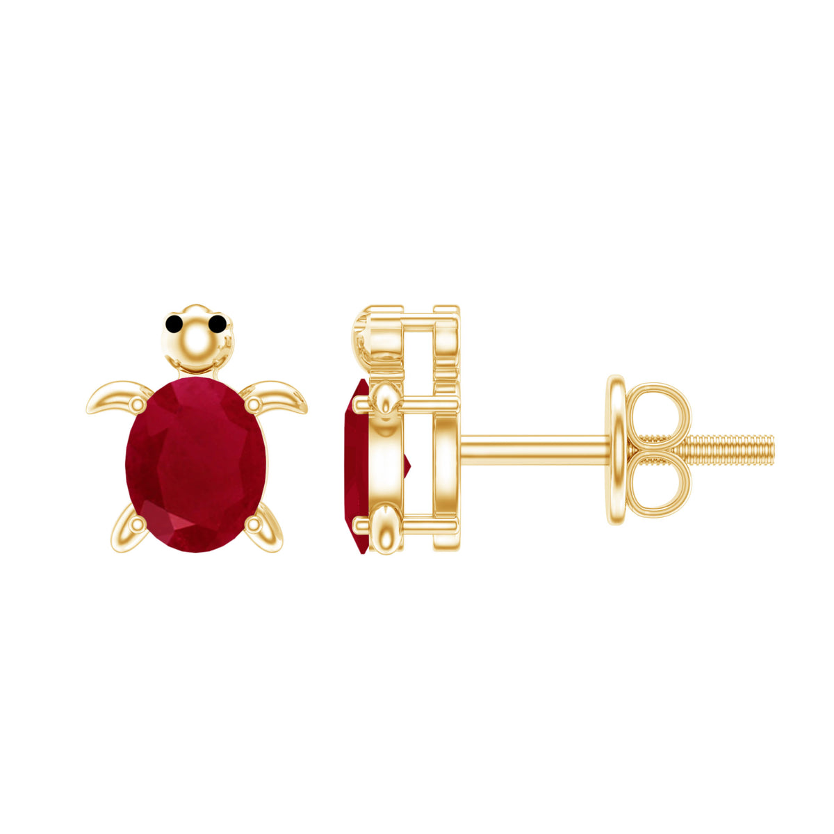 1.2 Carat Turtle Stud Earrings with Oval Cut Ruby AAA - Rosec Jewels