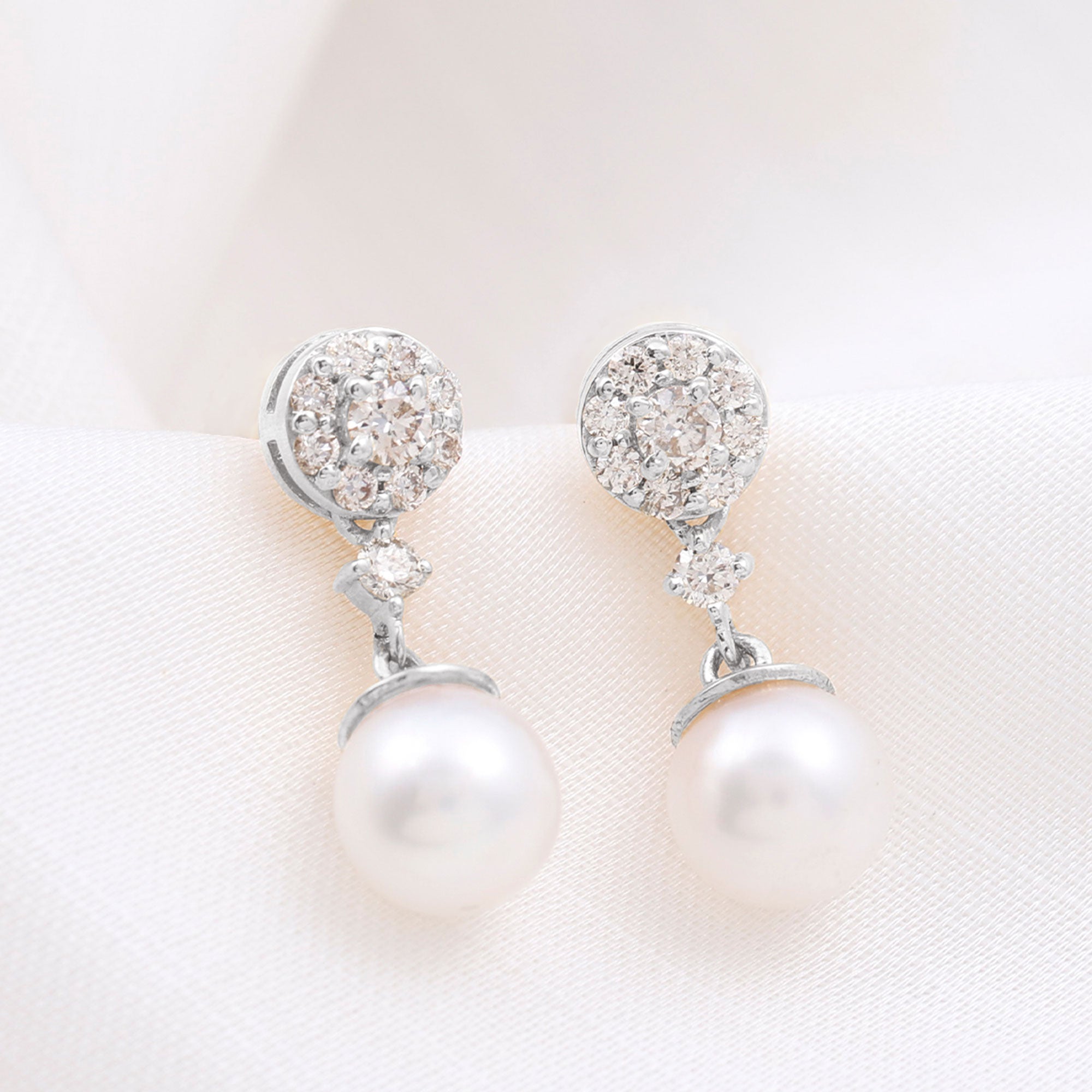 6.50 CT Freshwater Pearl Drop Earrings with Diamond Accent Freshwater Pearl - ( AAA ) - Quality - Rosec Jewels