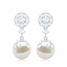 Genuine 6 Carat Freshwater Cultured Pearl Drop Earrings with Diamonds AAA - Rosec Jewels