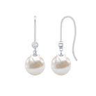 Real Freshwater Pearl Drop Earrings with Diamond AAA - Rosec Jewels