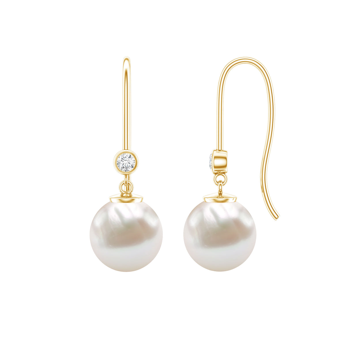 Real Freshwater Pearl Drop Earrings with Diamond AAA - Rosec Jewels