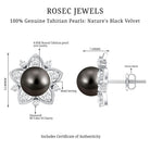 Genuine Tahitian Black Pearl and Diamond Flower Stud Earrings AAA - Rosec Jewels