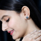 Genuine Tahitian Black Pearl and Diamond Flower Stud Earrings AAA - Rosec Jewels