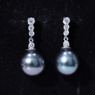 Diamond Bar and Tahitian Pearl Drop Earrings Tahitian pearl - ( AAA ) - Quality - Rosec Jewels