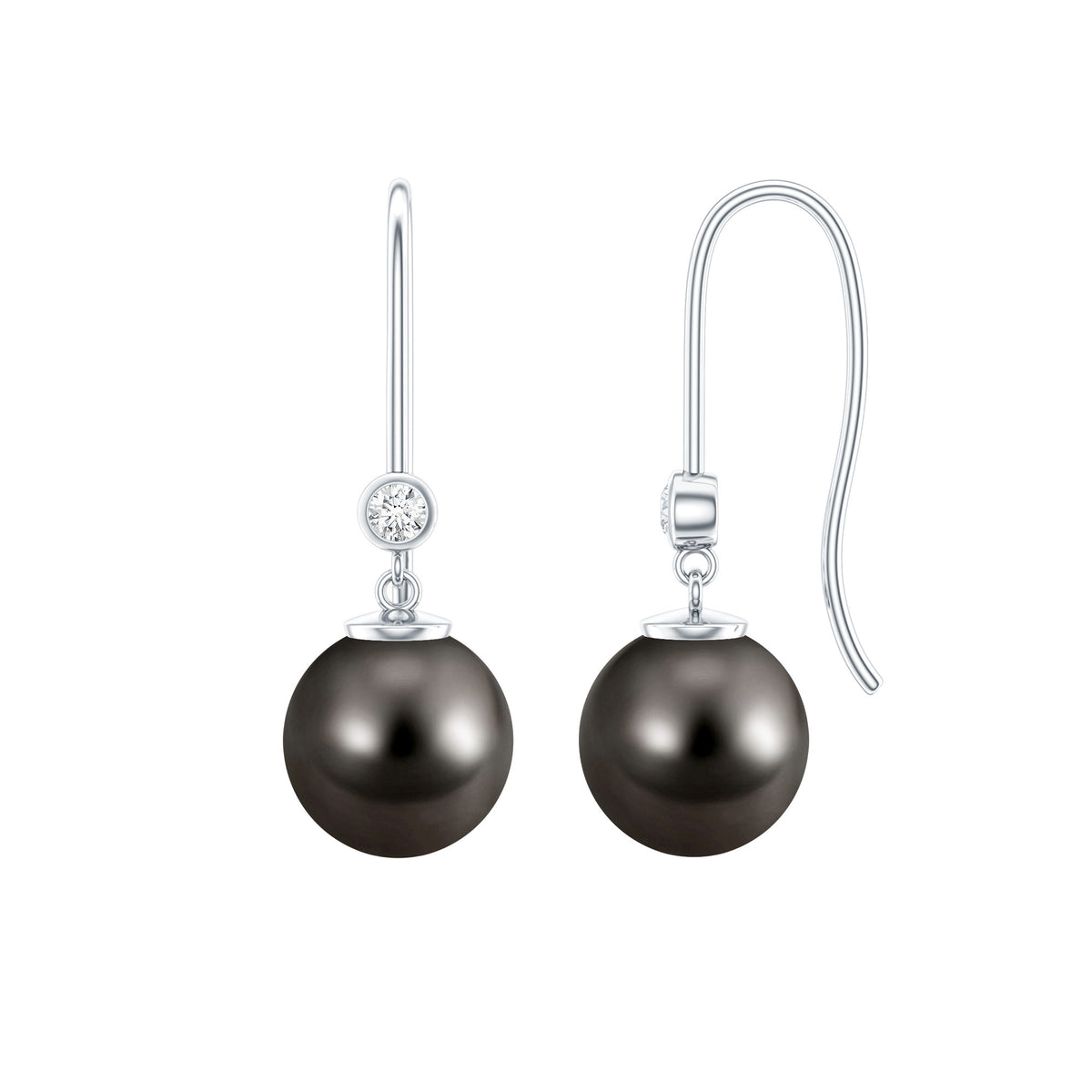16 Carat Tahitian Black Pearl Dangling Earrings with Diamond AAA - Rosec Jewels