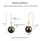16 Carat Tahitian Black Pearl Dangling Earrings with Diamond AAA - Rosec Jewels